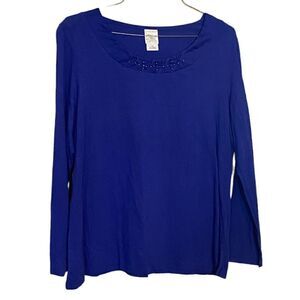 JMS Just My Size Long Sleeve T-Shirt Detailed Necline With Beads Size 1X EUC
